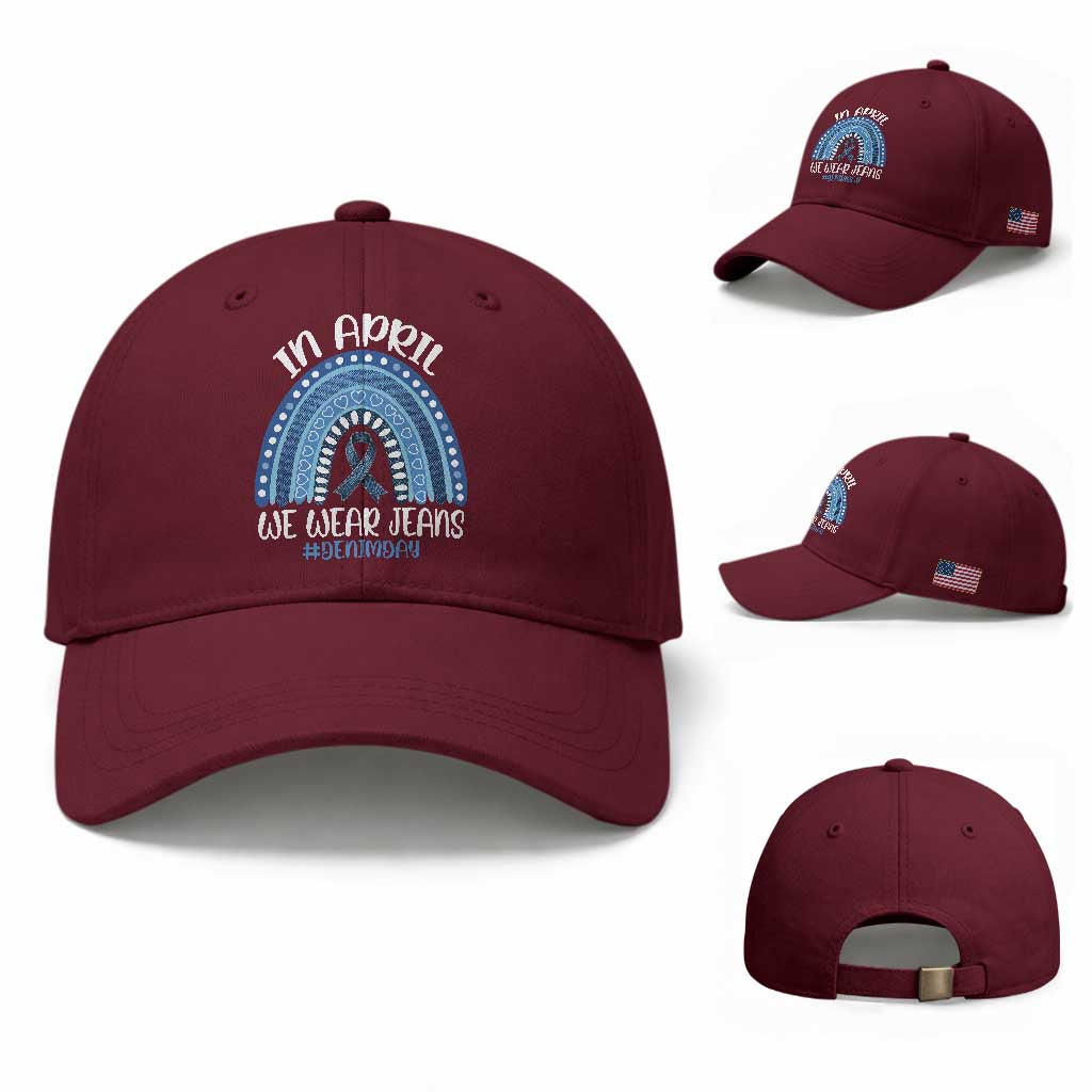 Denim Day Awareness Baseball Cap In April We Wear Jeans Rainbow