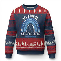 Denim Day Awareness Ugly Christmas Sweater In April We Wear Jeans Rainbow