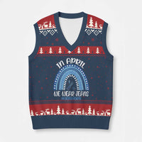 Denim Day Awareness V-Neck Knit Sweater Vest In April We Wear Jeans Rainbow