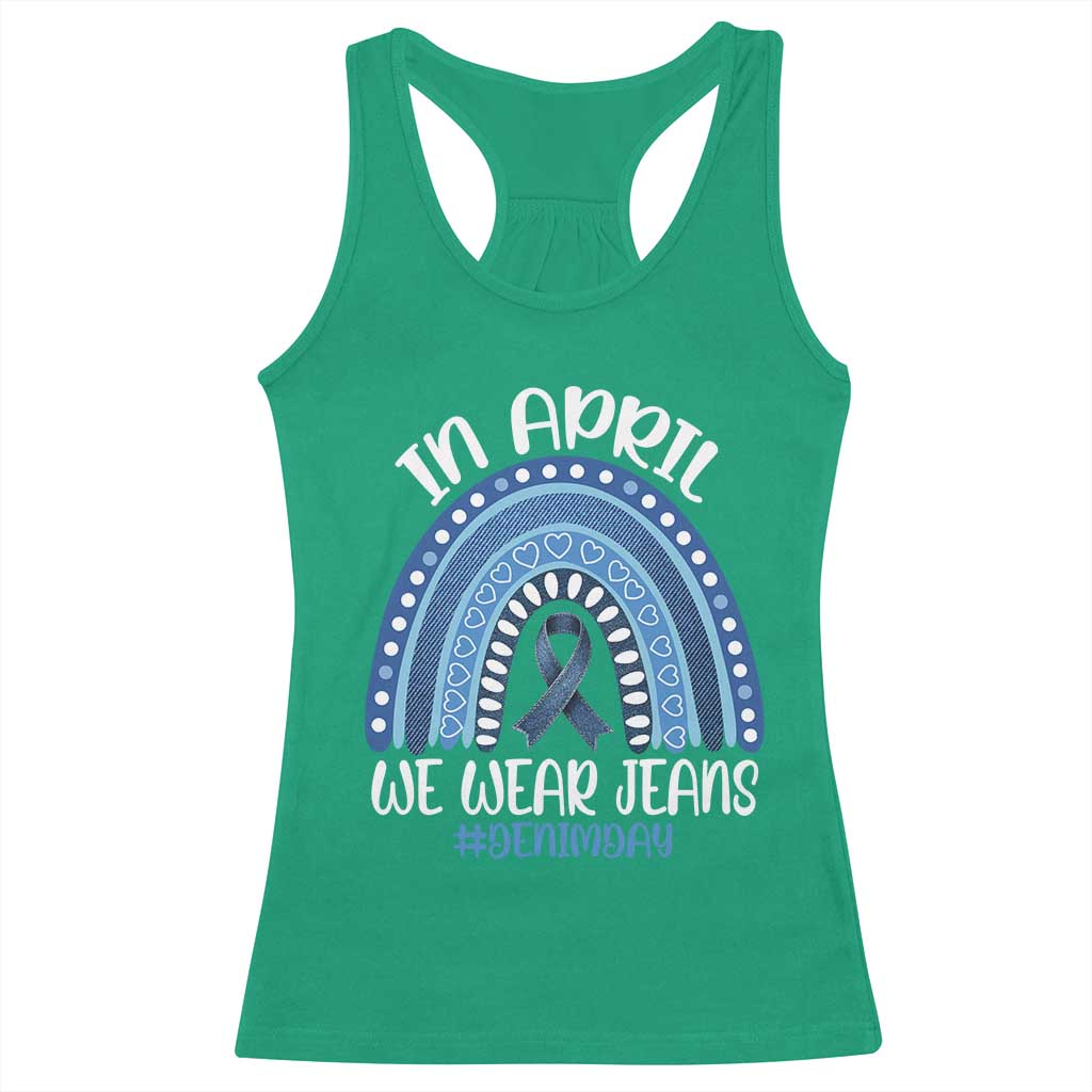 Denim Day Awareness Racerback Tank Top In April We Wear Jeans Rainbow