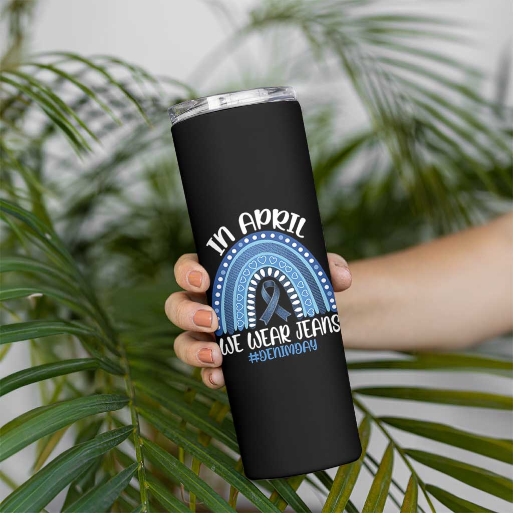 Denim Day Awareness Skinny Tumbler In April We Wear Jeans Rainbow