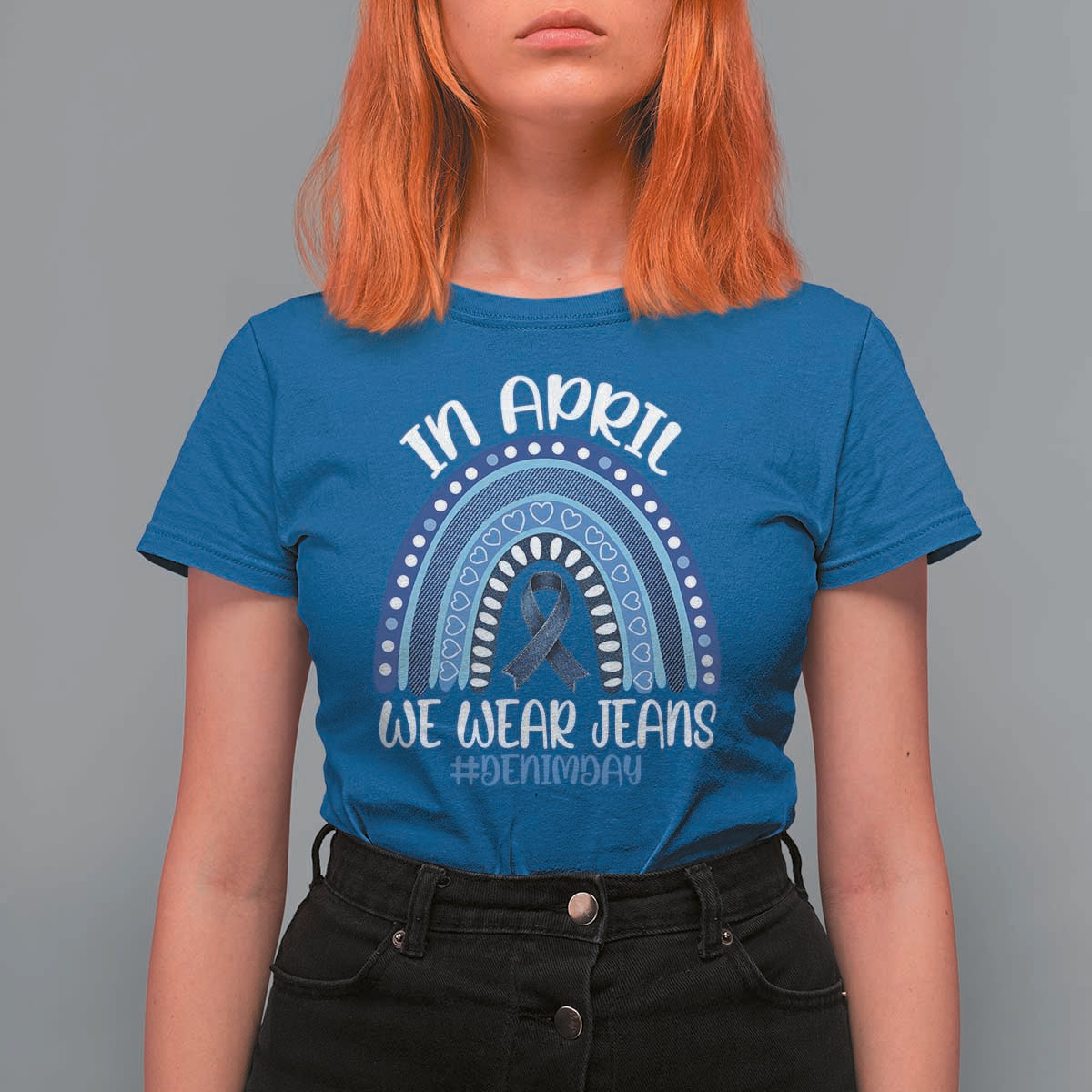 Denim Day Awareness T Shirt For Women In April We Wear Jeans Rainbow