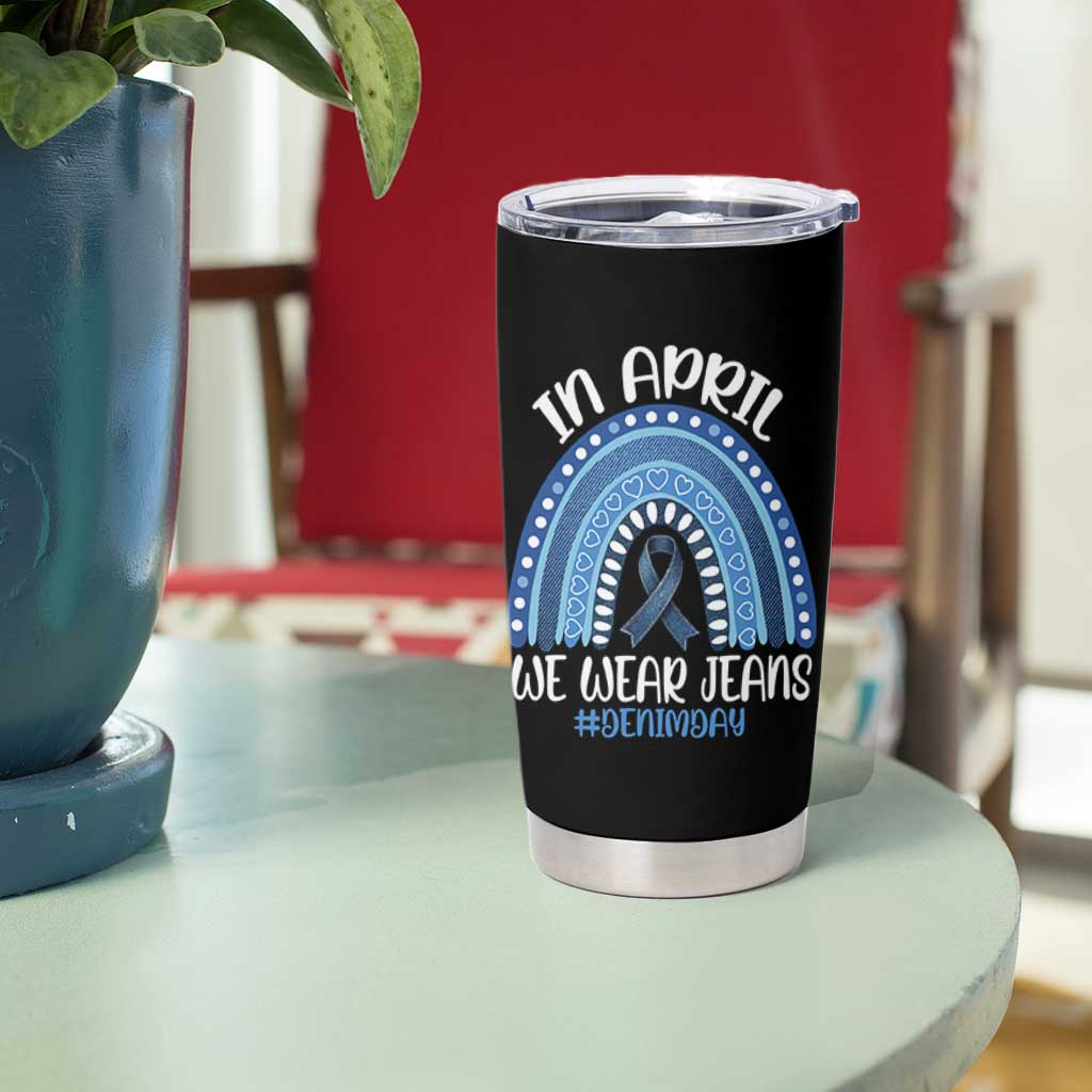 Denim Day Awareness Tumbler Cup In April We Wear Jeans Rainbow