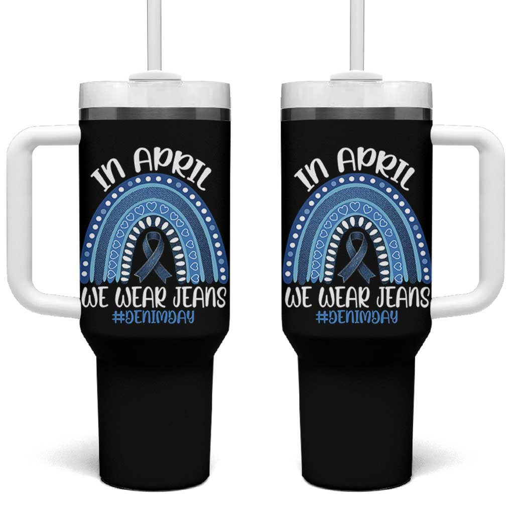Denim Day Awareness Tumbler With Handle In April We Wear Jeans Rainbow