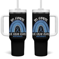 Denim Day Awareness Tumbler With Handle In April We Wear Jeans Rainbow