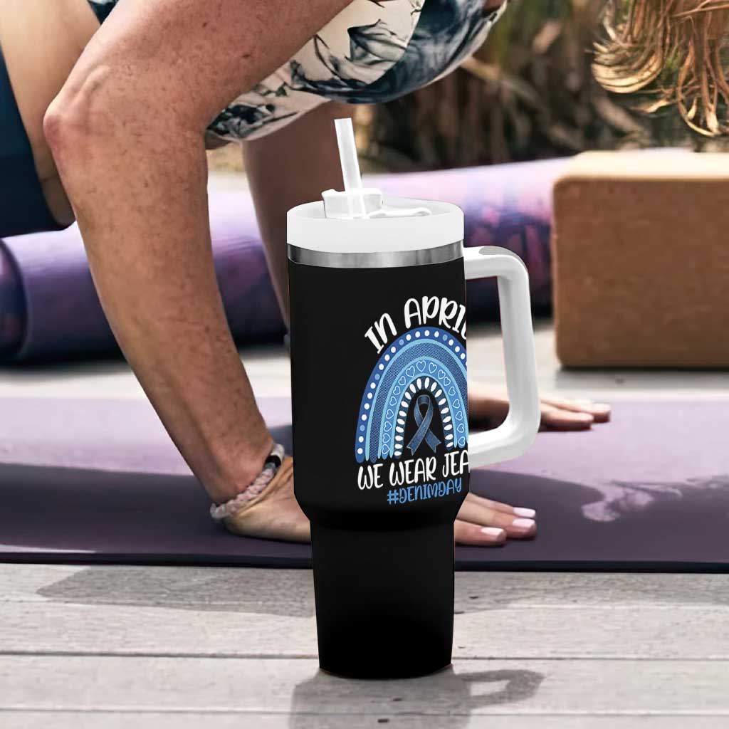Denim Day Awareness Tumbler With Handle In April We Wear Jeans Rainbow