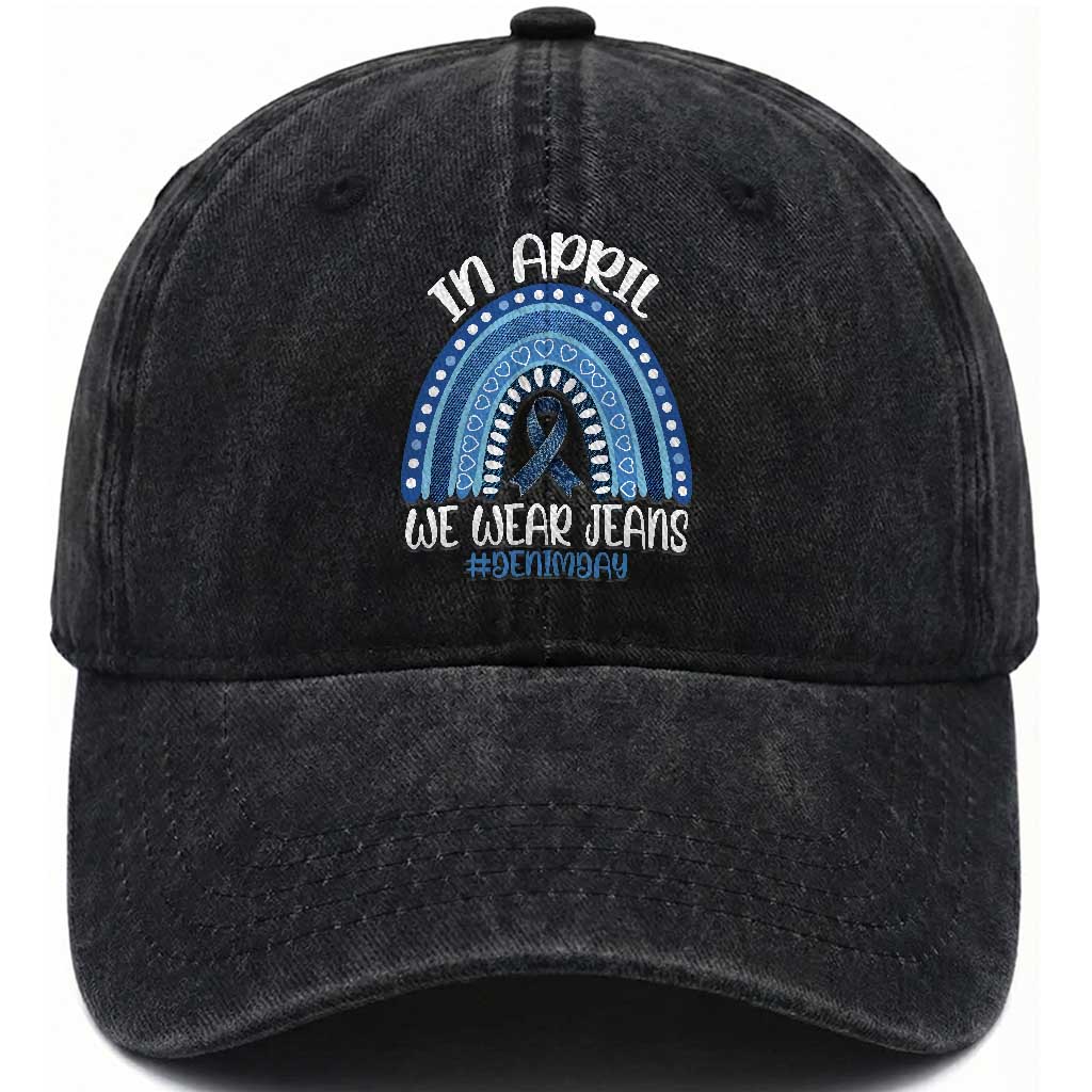Denim Day Awareness Washed Cotton Baseball Cap In April We Wear Jeans Rainbow