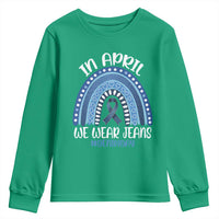 Denim Day Awareness Youth Sweatshirt In April We Wear Jeans Rainbow