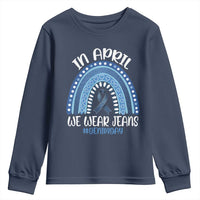 Denim Day Awareness Youth Sweatshirt In April We Wear Jeans Rainbow