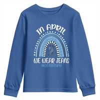 Denim Day Awareness Youth Sweatshirt In April We Wear Jeans Rainbow