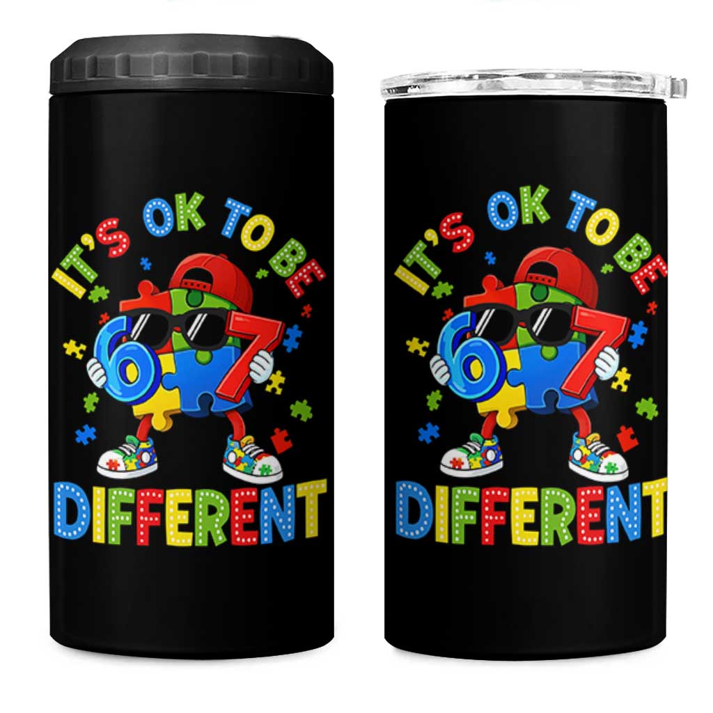 Six Seven Autism Awareness 4 in 1 Can Cooler Tumbler It Is Ok To Be Different 67 Meme Puzzle