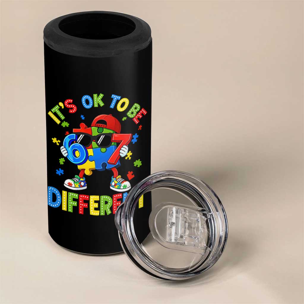 Six Seven Autism Awareness 4 in 1 Can Cooler Tumbler It Is Ok To Be Different 67 Meme Puzzle