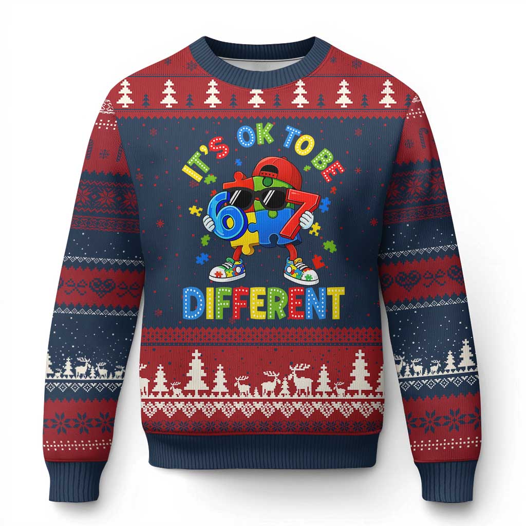 Six Seven Autism Awareness Ugly Christmas Sweater It Is Ok To Be Different 67 Meme Puzzle