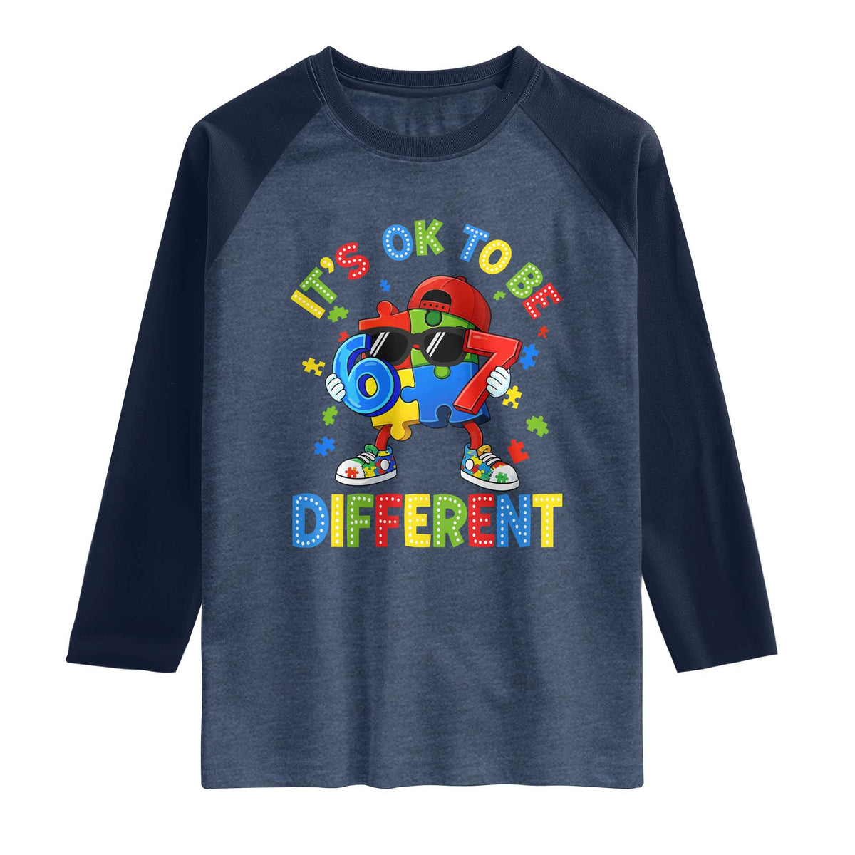 Six Seven Autism Awareness Raglan Shirt It Is Ok To Be Different 67 Meme Puzzle