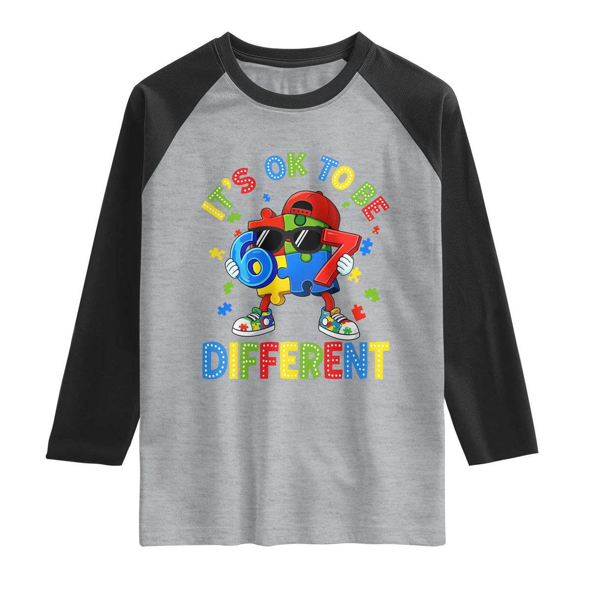 Six Seven Autism Awareness Raglan Shirt It Is Ok To Be Different 67 Meme Puzzle