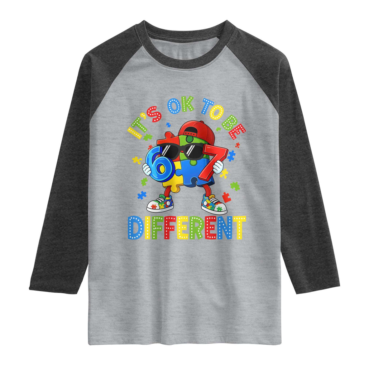 Six Seven Autism Awareness Raglan Shirt It Is Ok To Be Different 67 Meme Puzzle