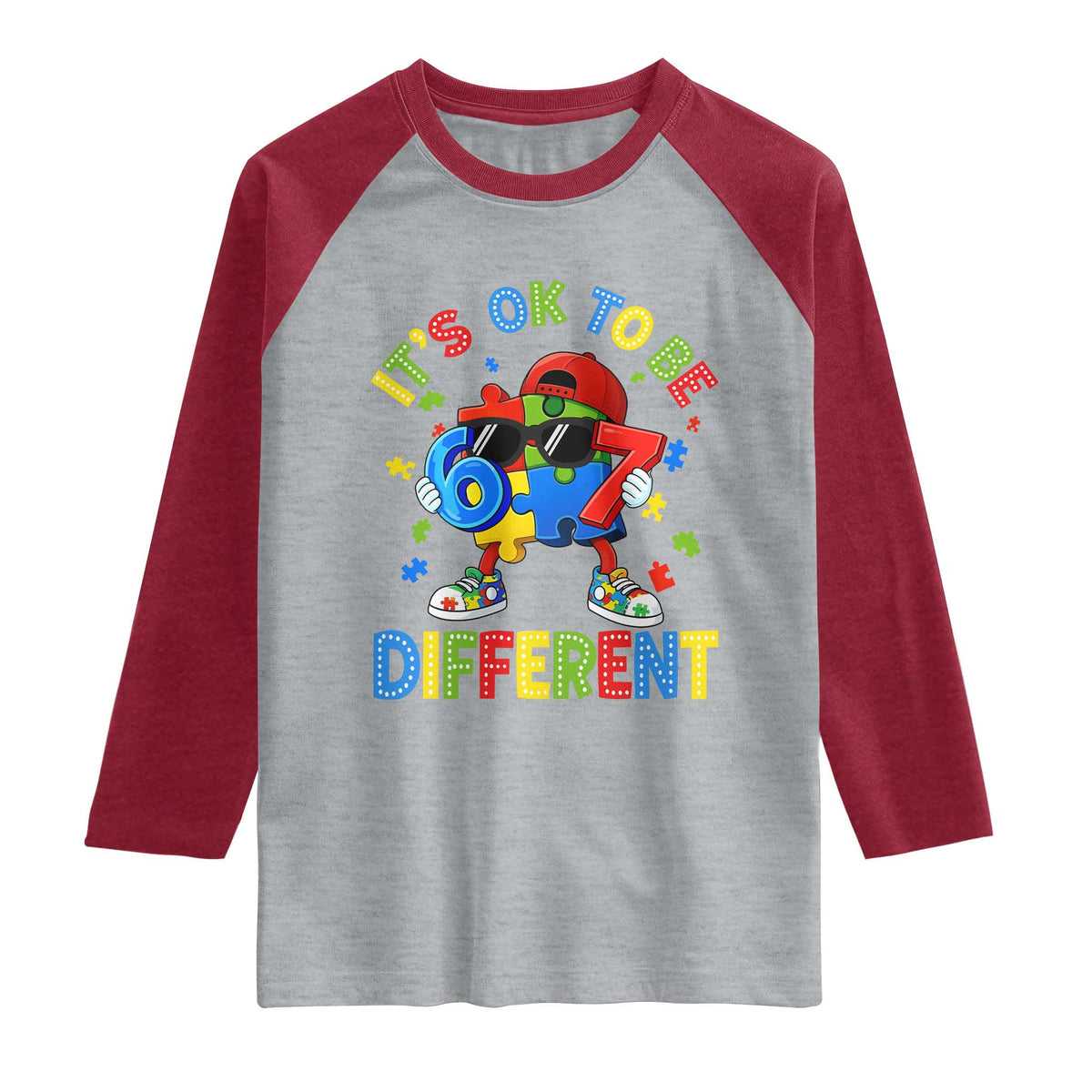 Six Seven Autism Awareness Raglan Shirt It Is Ok To Be Different 67 Meme Puzzle