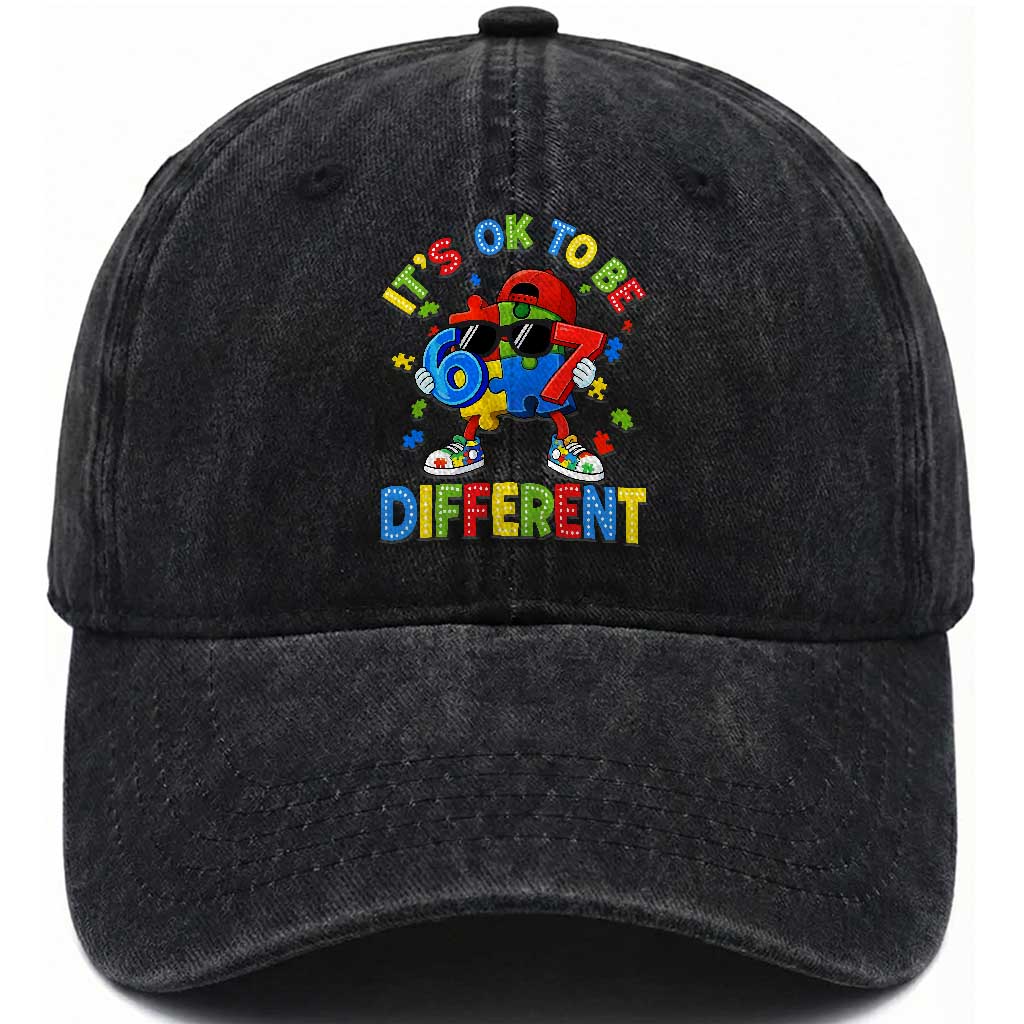 Six Seven Autism Awareness Washed Cotton Baseball Cap It Is Ok To Be Different 67 Meme Puzzle