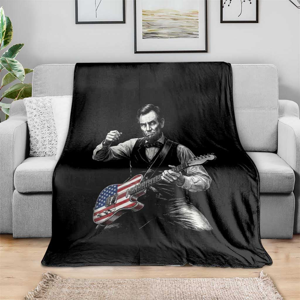 Abraham Lincoln Playing Guitar Vintage American Flag Throw Blanket