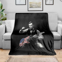 Abraham Lincoln Playing Guitar Vintage American Flag Throw Blanket