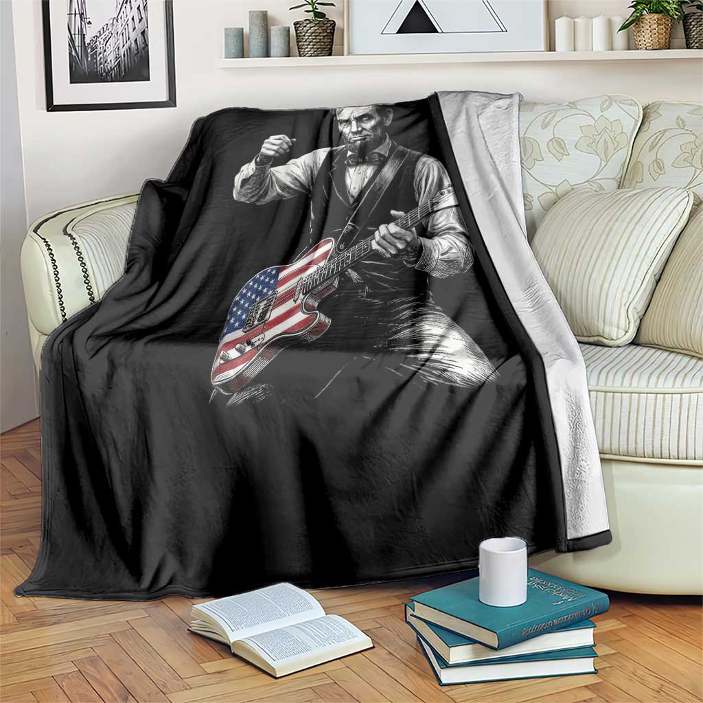 Abraham Lincoln Playing Guitar Vintage American Flag Throw Blanket