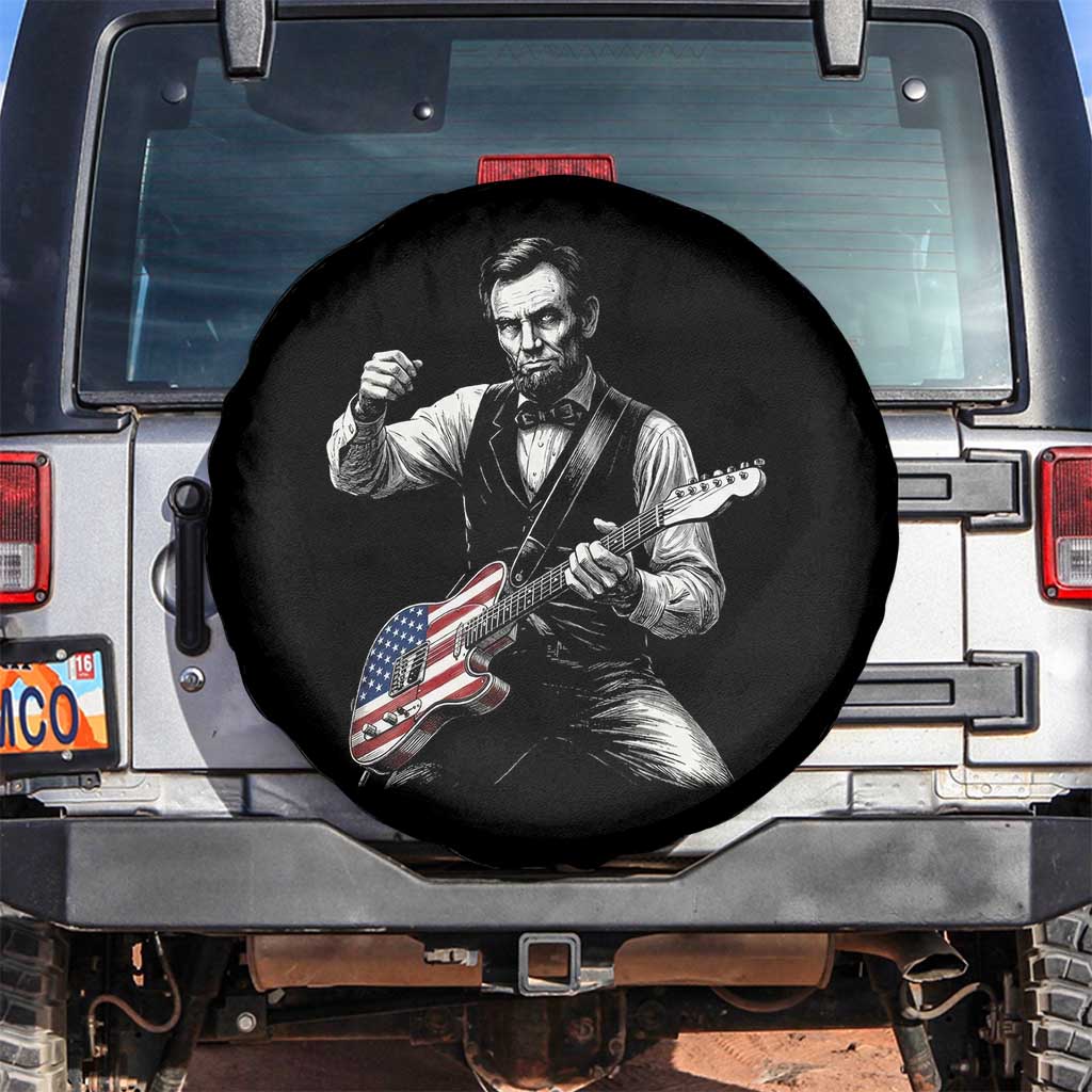 Abraham Lincoln Playing Guitar Vintage American Flag Spare Tire Cover