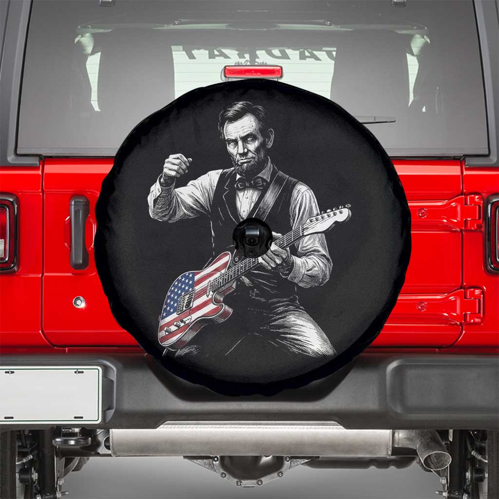 Abraham Lincoln Playing Guitar Vintage American Flag Spare Tire Cover