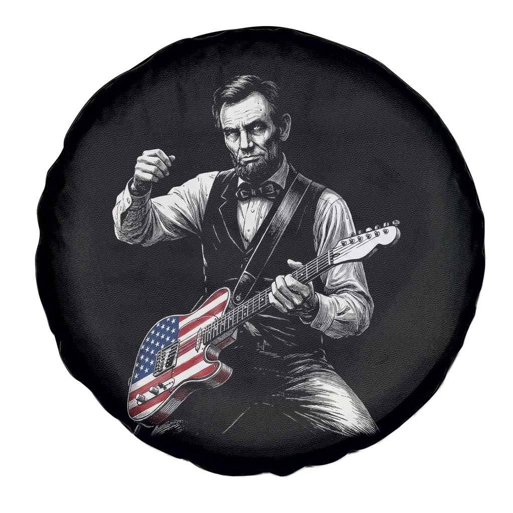 Abraham Lincoln Playing Guitar Vintage American Flag Spare Tire Cover