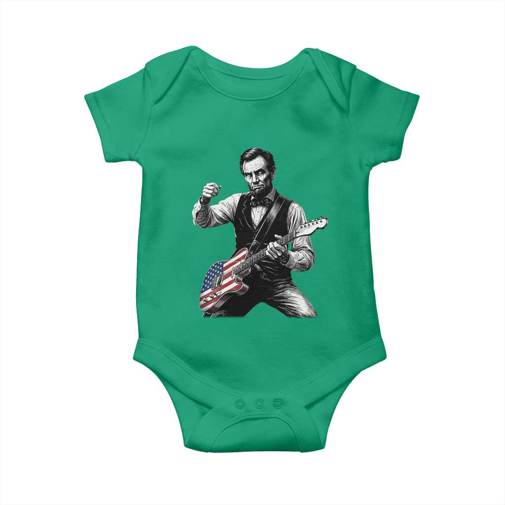 Abraham Lincoln Playing Guitar Vintage American Flag Baby Onesie