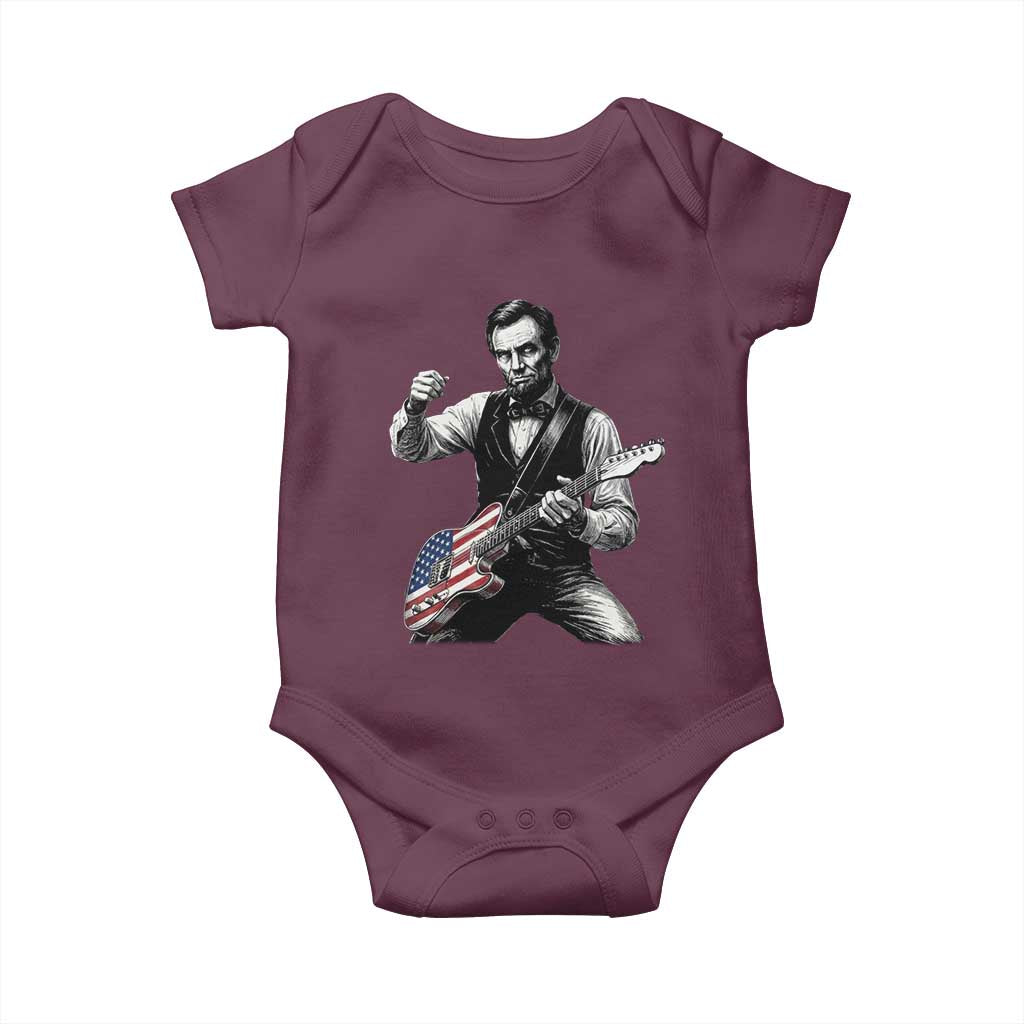 Abraham Lincoln Playing Guitar Vintage American Flag Baby Onesie
