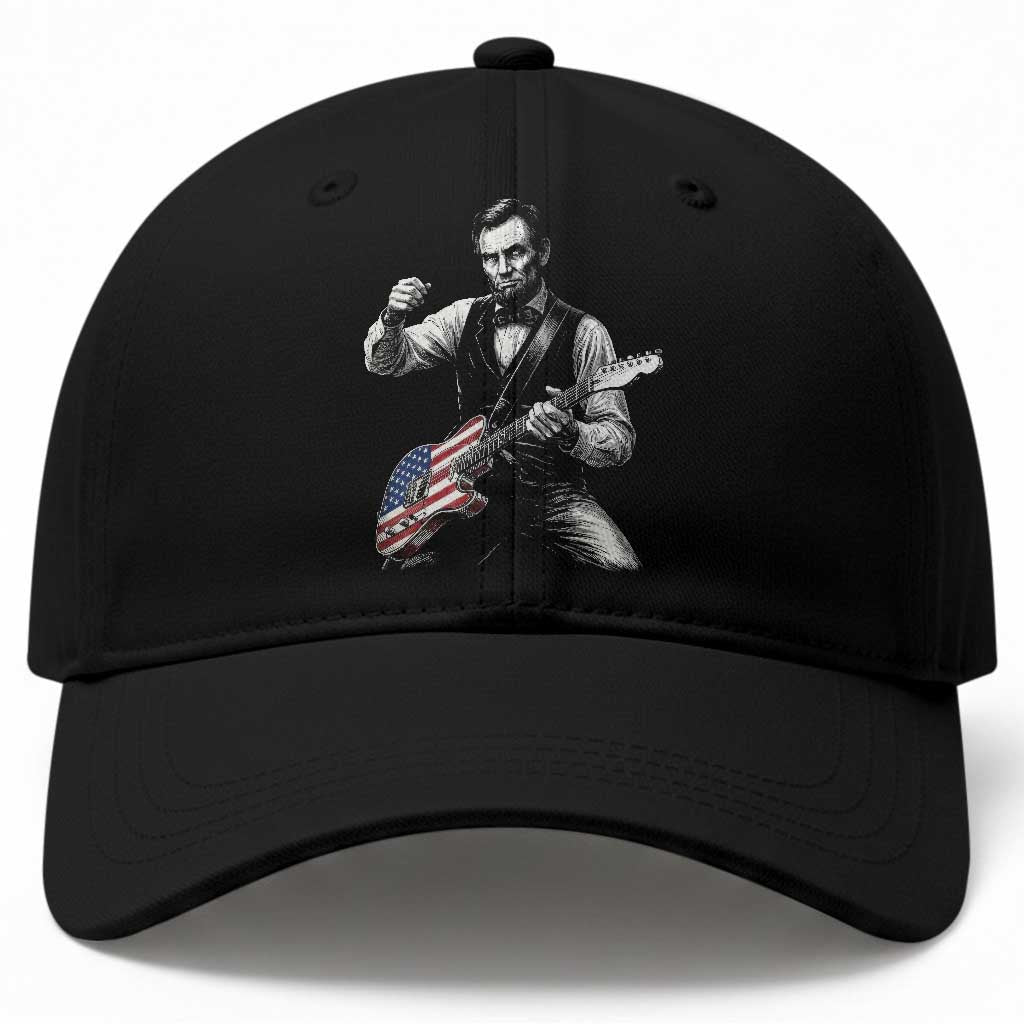 Abraham Lincoln Playing Guitar Vintage American Flag Baseball Cap
