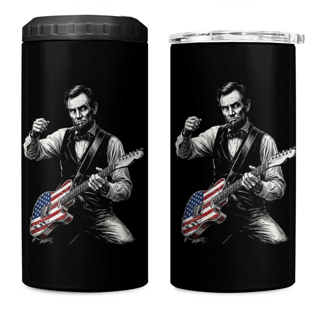 Abraham Lincoln Playing Guitar Vintage American Flag 4 in 1 Can Cooler Tumbler