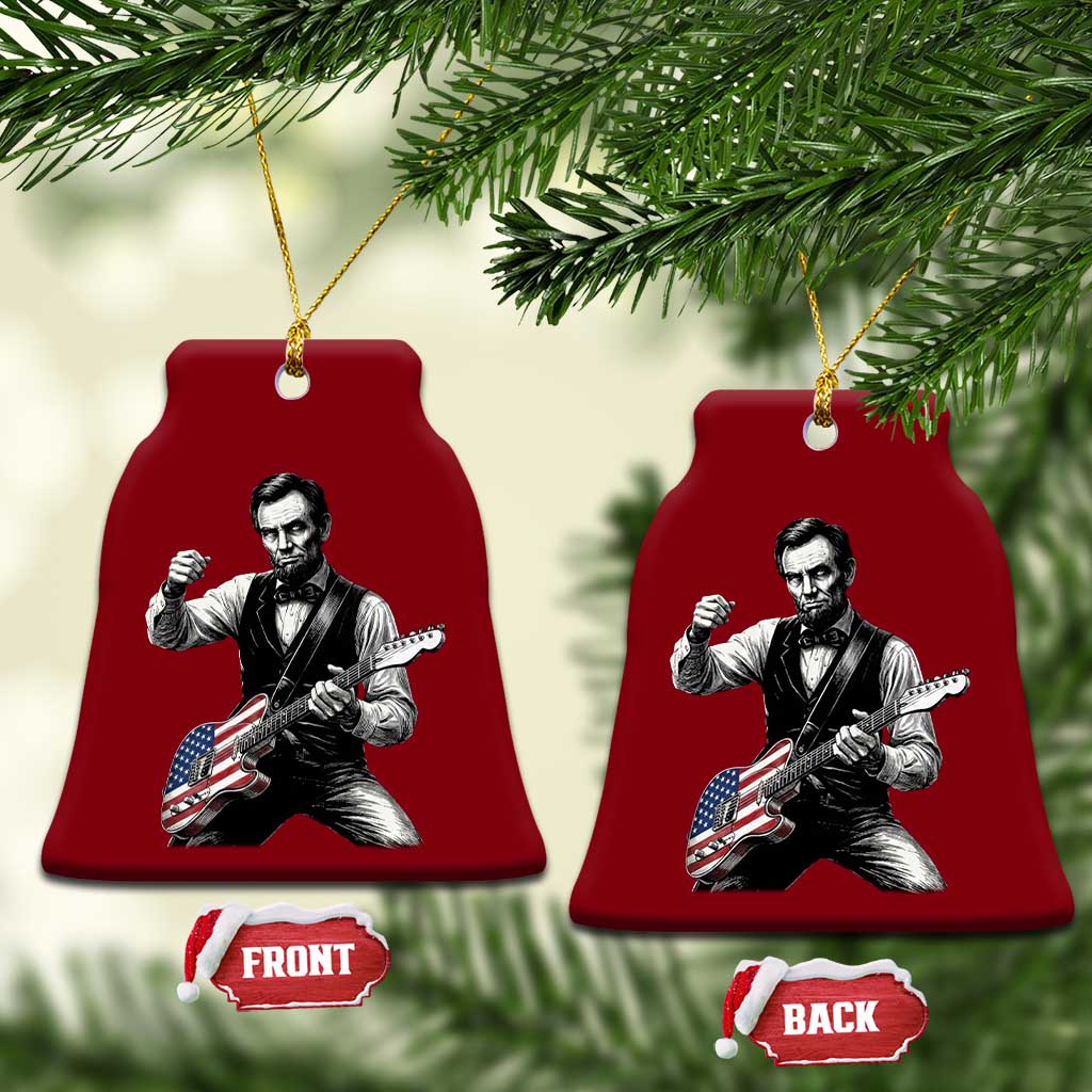 Abraham Lincoln Playing Guitar Vintage American Flag Ceramic Ornament