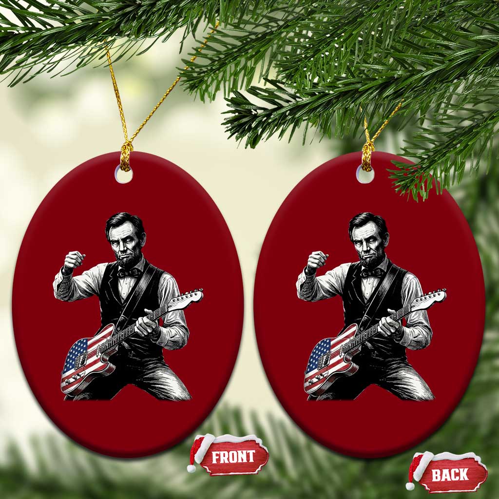 Abraham Lincoln Playing Guitar Vintage American Flag Ceramic Ornament