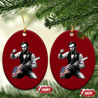 Abraham Lincoln Playing Guitar Vintage American Flag Ceramic Ornament