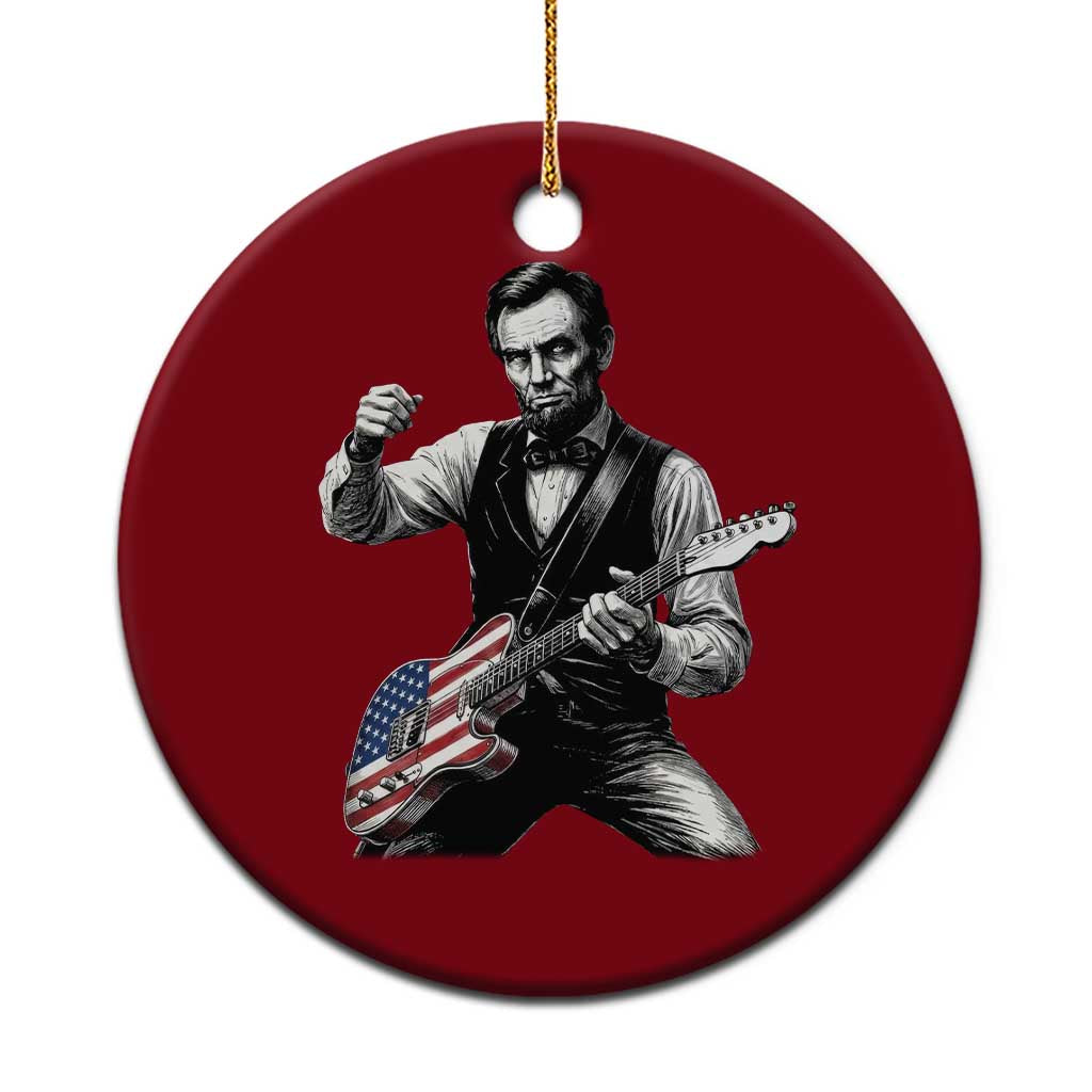 Abraham Lincoln Playing Guitar Vintage American Flag Ceramic Ornament