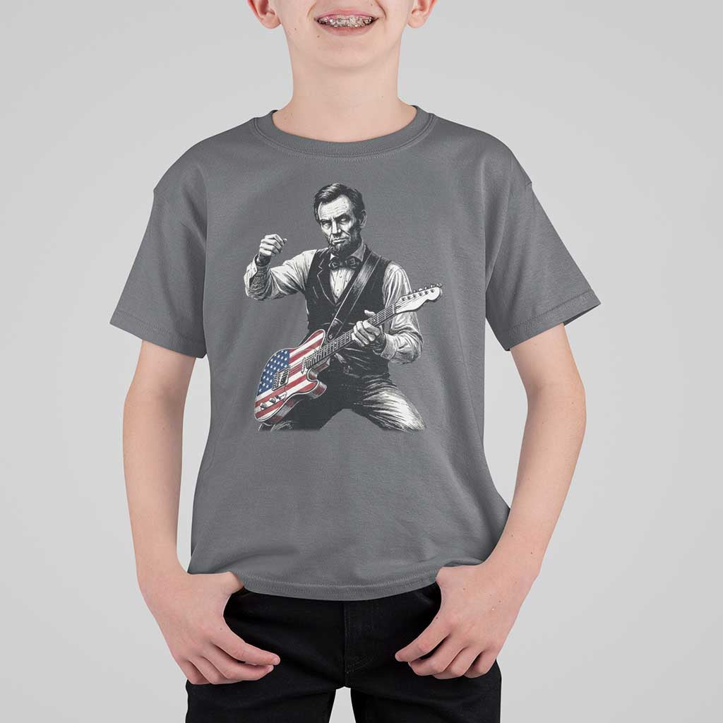 Abraham Lincoln Playing Guitar Vintage American Flag T Shirt For Kid