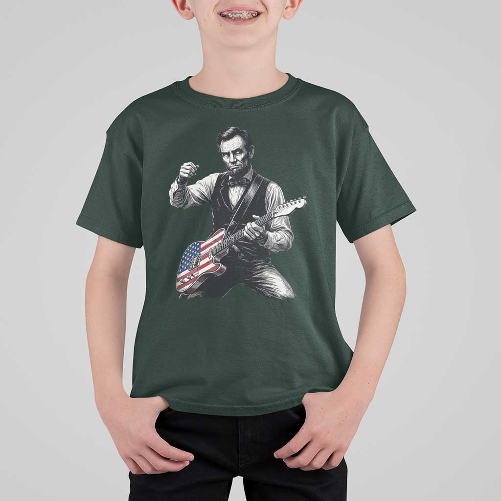 Abraham Lincoln Playing Guitar Vintage American Flag T Shirt For Kid