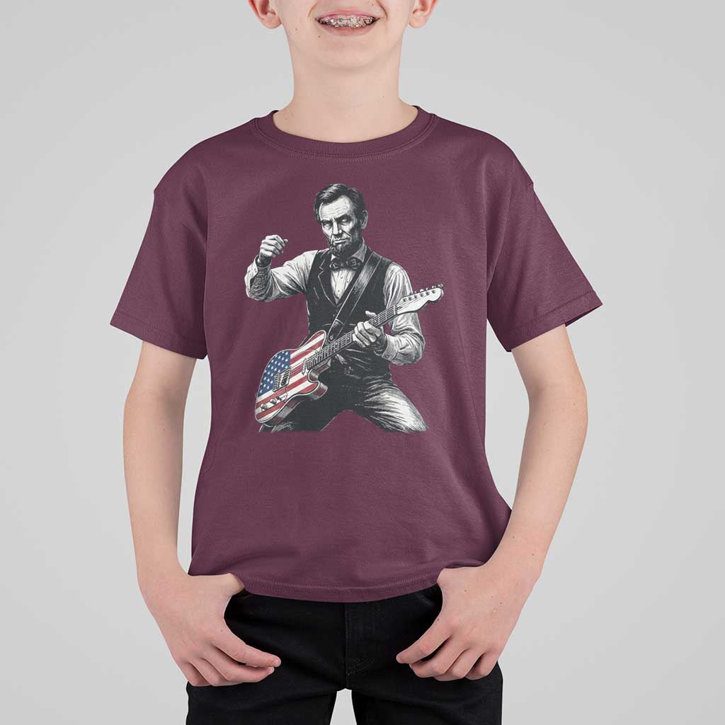 Abraham Lincoln Playing Guitar Vintage American Flag T Shirt For Kid