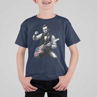 Abraham Lincoln Playing Guitar Vintage American Flag T Shirt For Kid