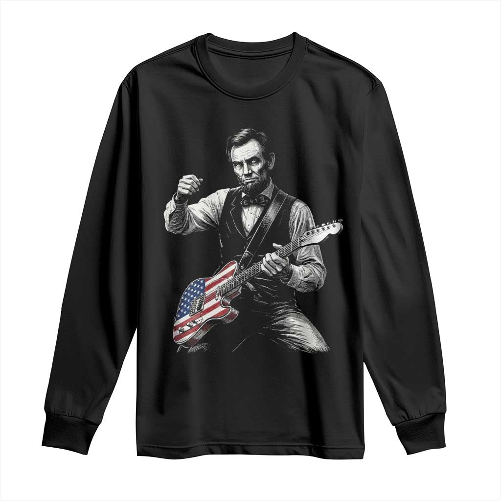Abraham Lincoln Playing Guitar Vintage American Flag Long Sleeve Shirt