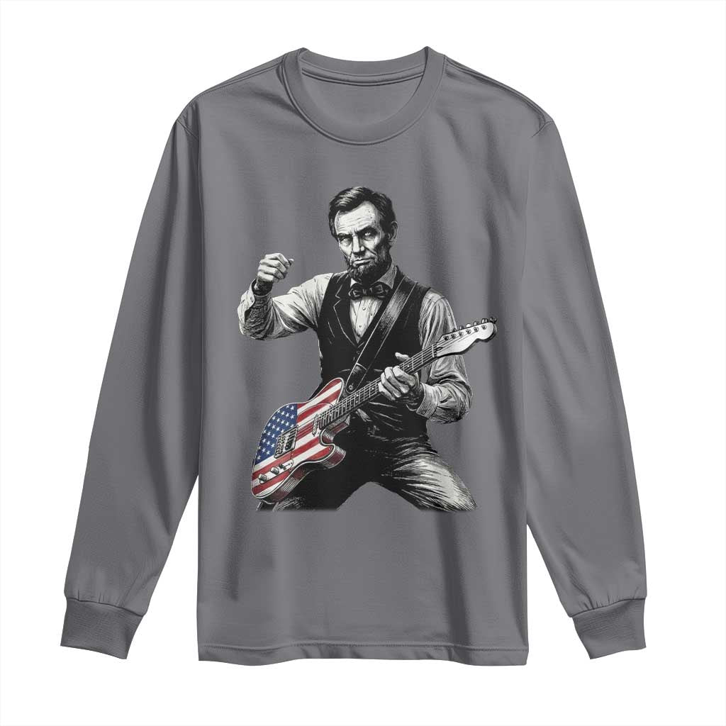 Abraham Lincoln Playing Guitar Vintage American Flag Long Sleeve Shirt