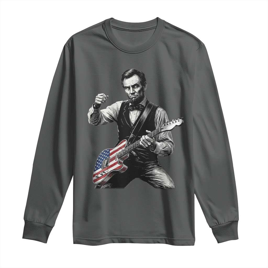 Abraham Lincoln Playing Guitar Vintage American Flag Long Sleeve Shirt