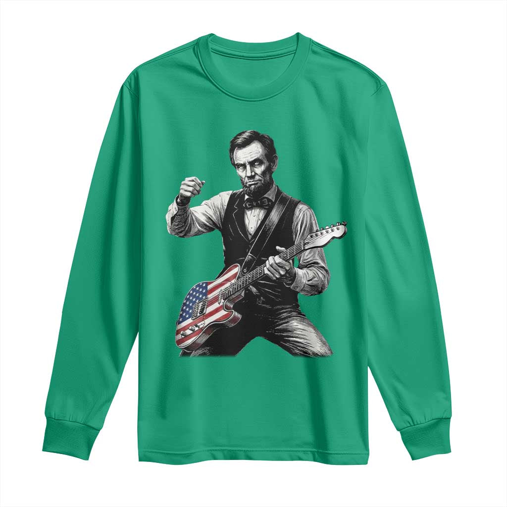 Abraham Lincoln Playing Guitar Vintage American Flag Long Sleeve Shirt
