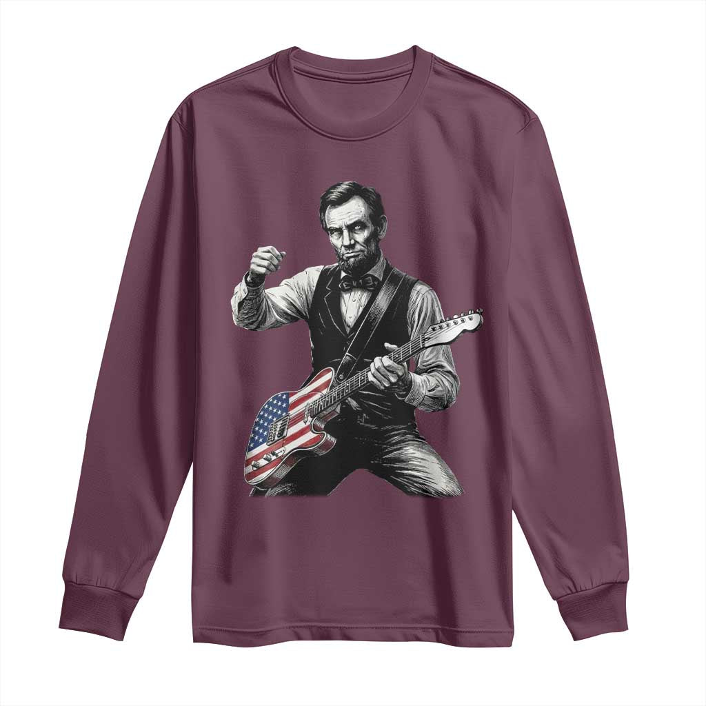 Abraham Lincoln Playing Guitar Vintage American Flag Long Sleeve Shirt