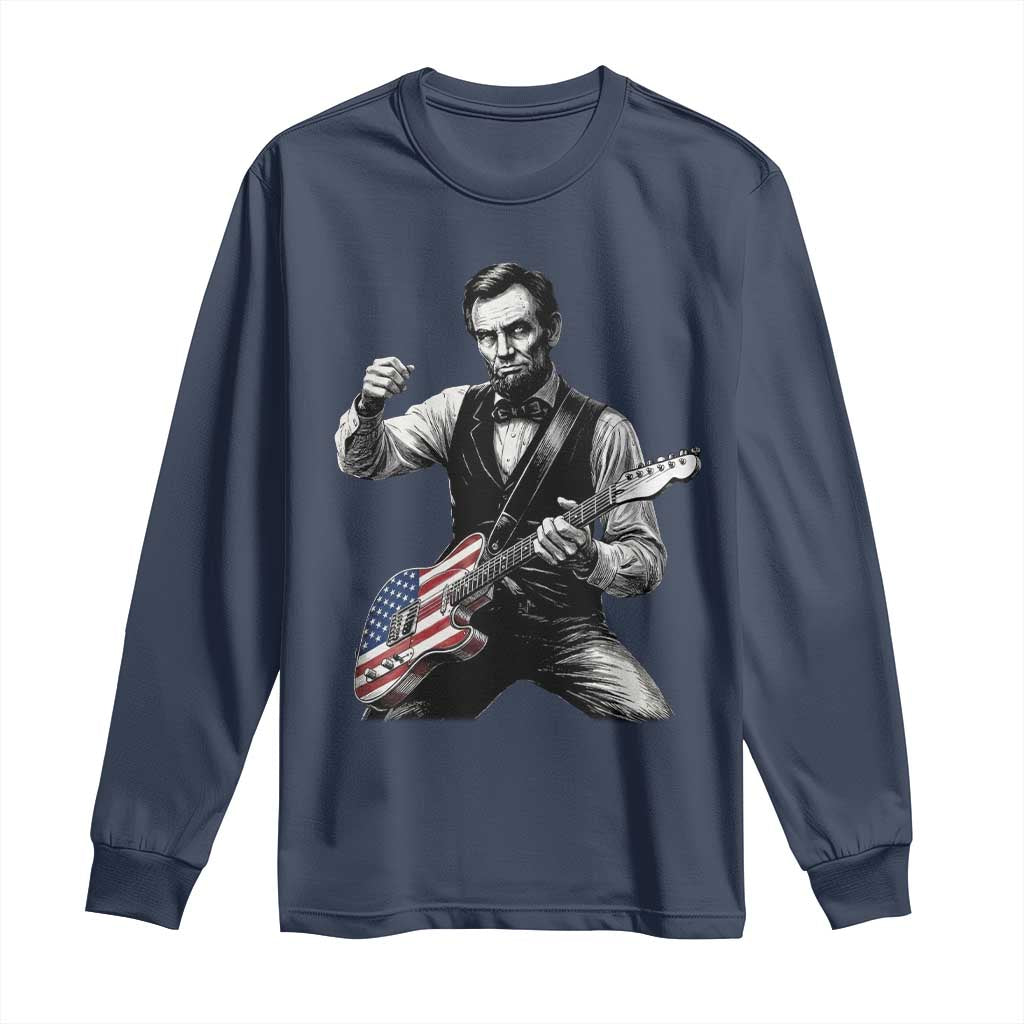 Abraham Lincoln Playing Guitar Vintage American Flag Long Sleeve Shirt
