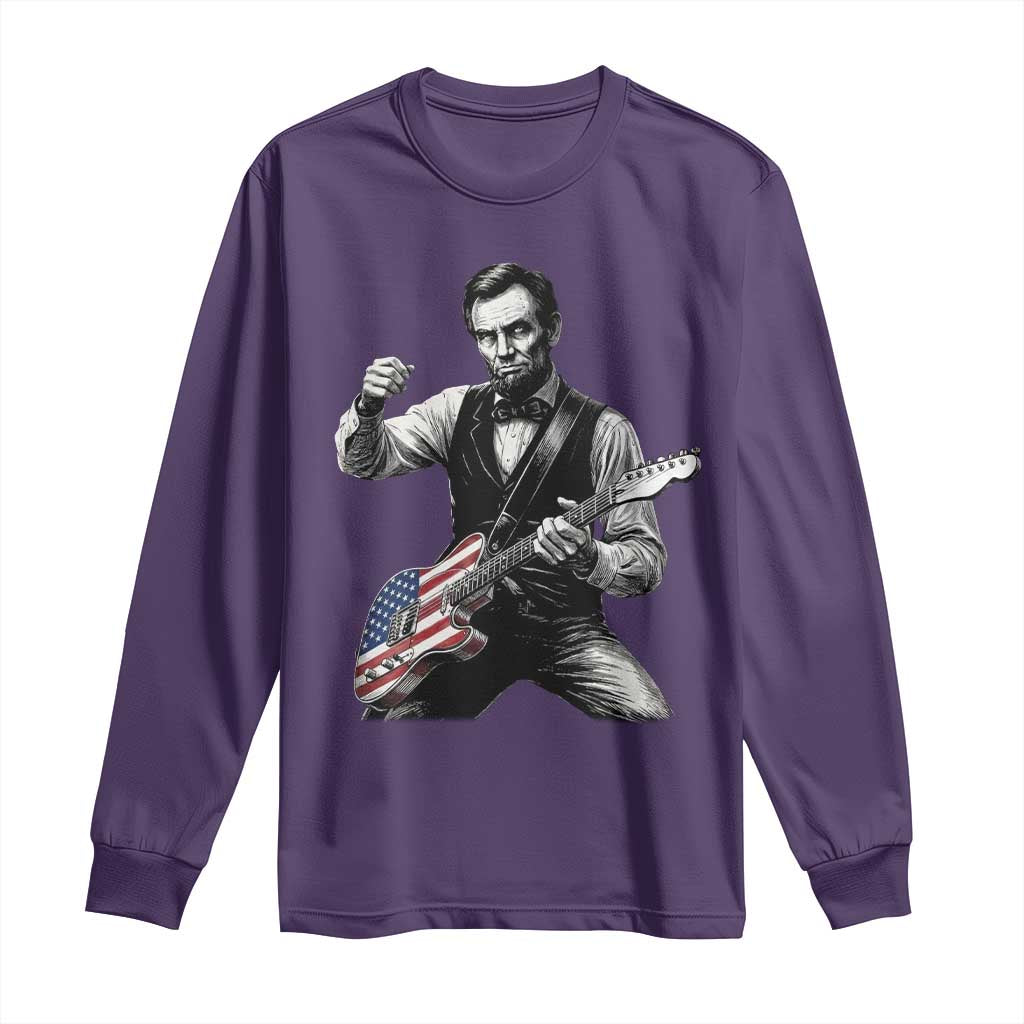 Abraham Lincoln Playing Guitar Vintage American Flag Long Sleeve Shirt