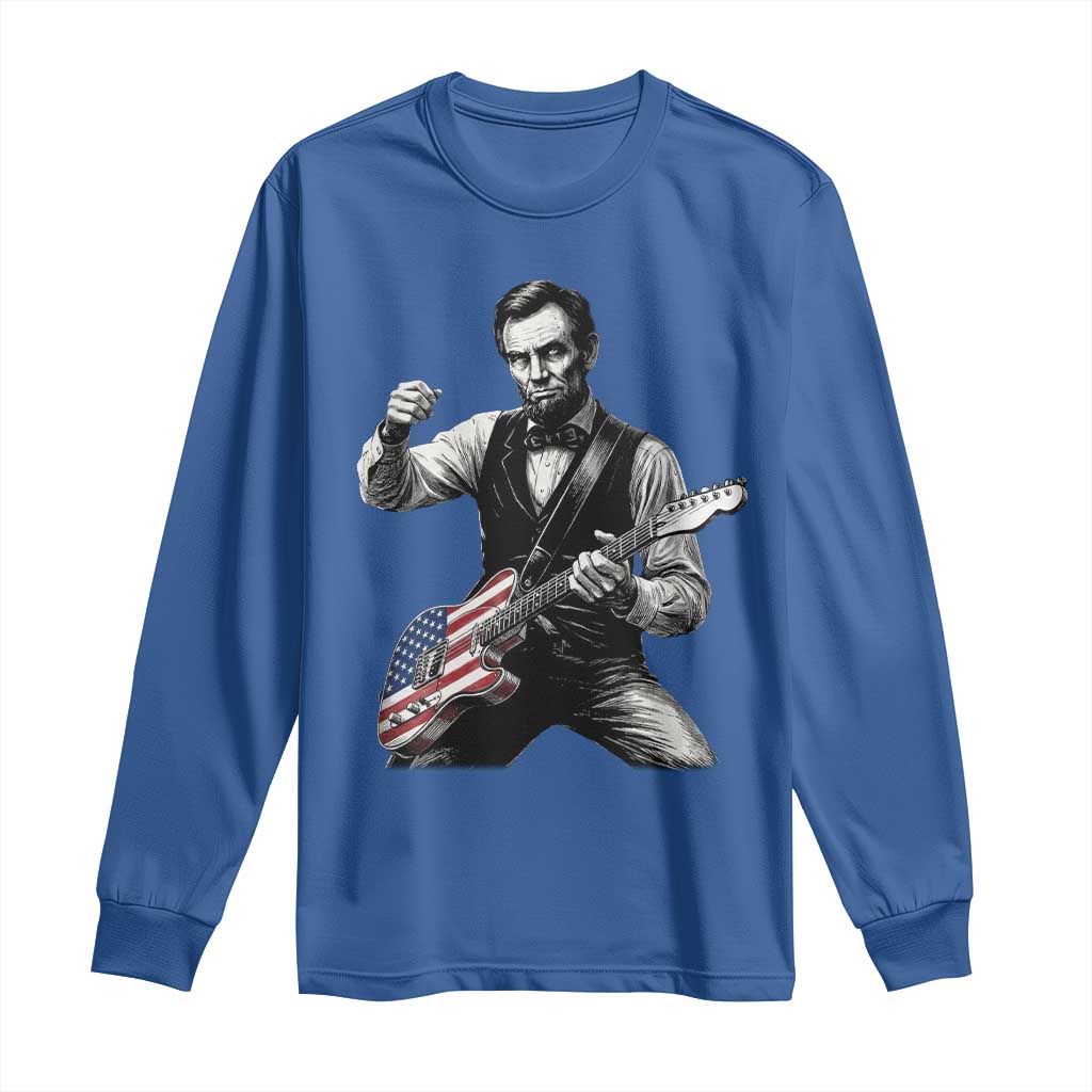 Abraham Lincoln Playing Guitar Vintage American Flag Long Sleeve Shirt