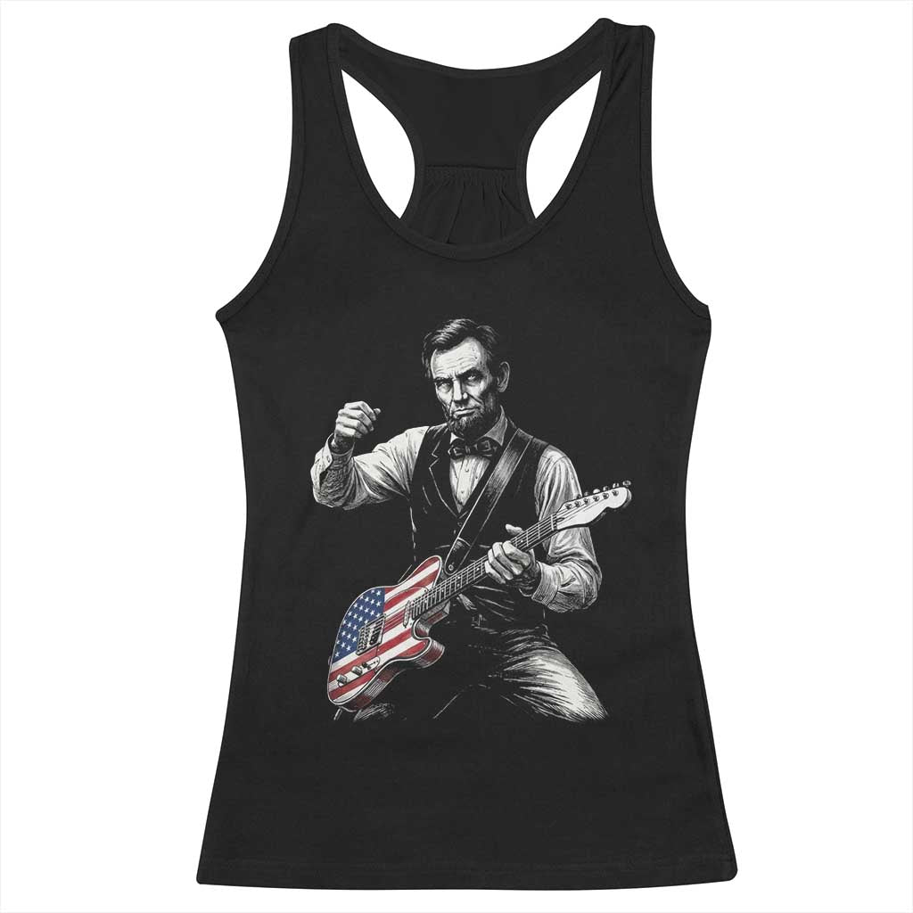 Abraham Lincoln Playing Guitar Vintage American Flag Racerback Tank Top