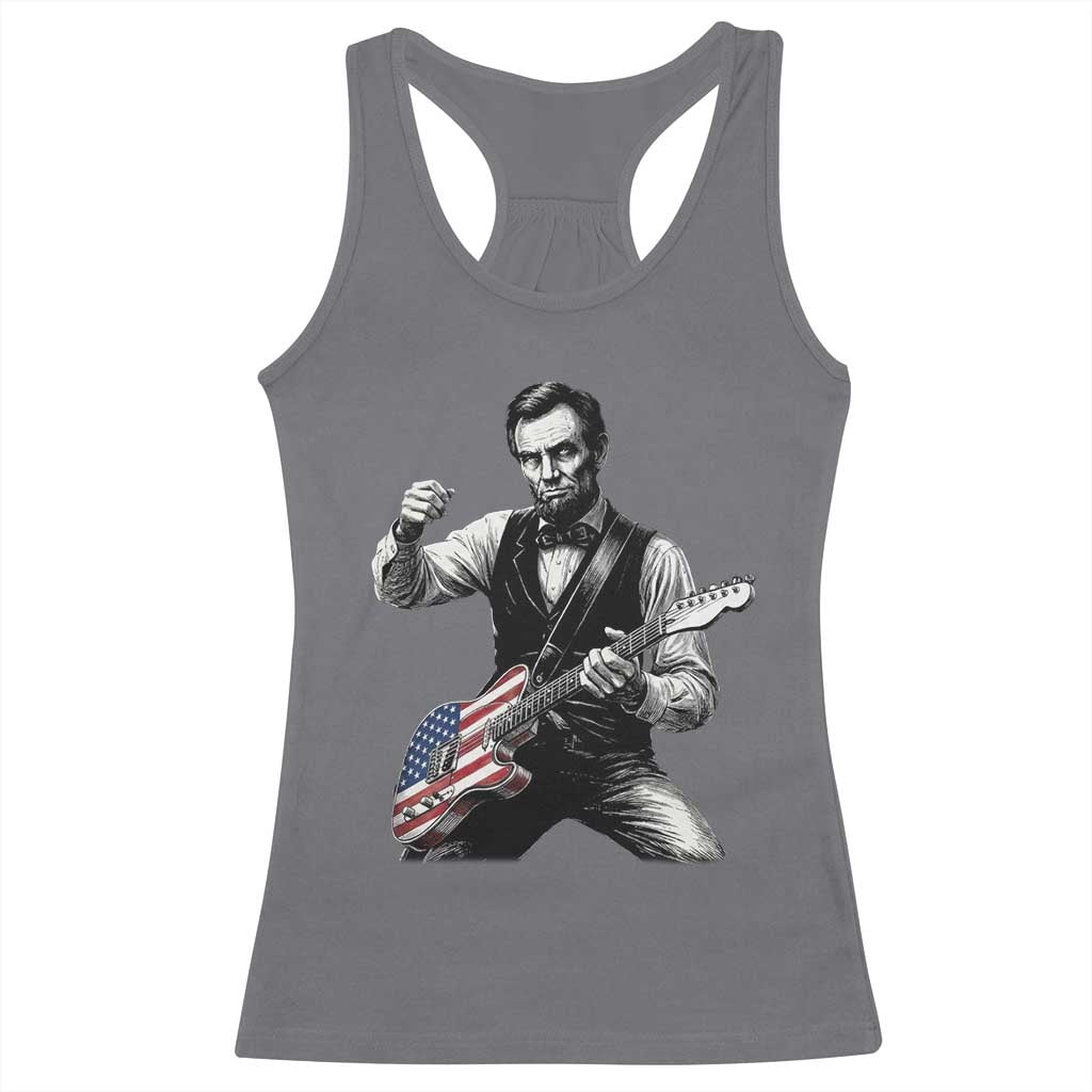 Abraham Lincoln Playing Guitar Vintage American Flag Racerback Tank Top